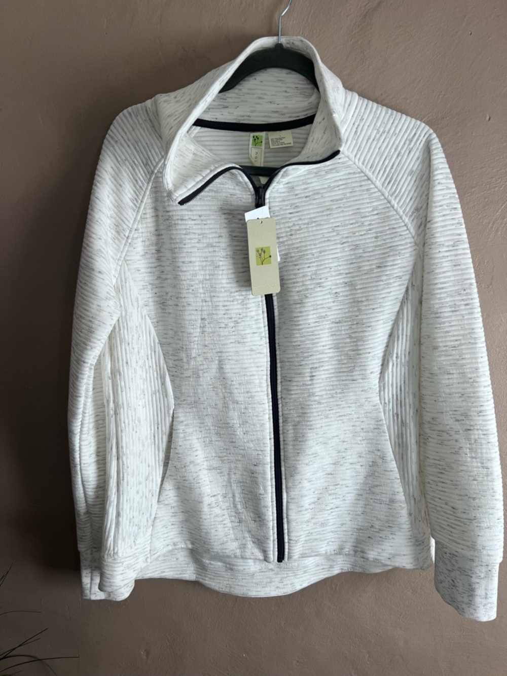 Light Heathered White Full-Zip Jacket with Contrast Trim